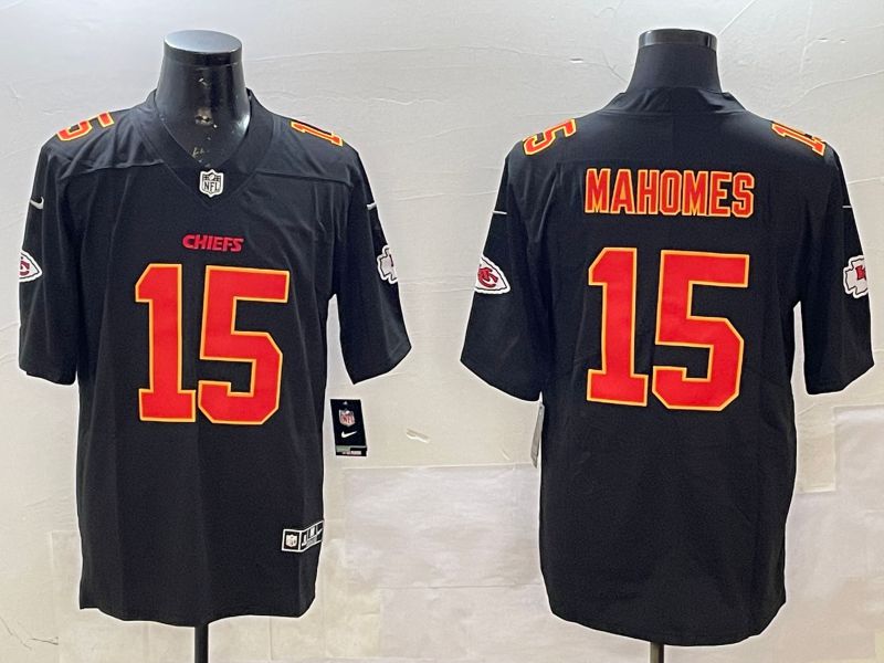Men Kansas City Chiefs 15 Mahomes Black 2025 Nike Vapor Limited NFL Jersey style 209